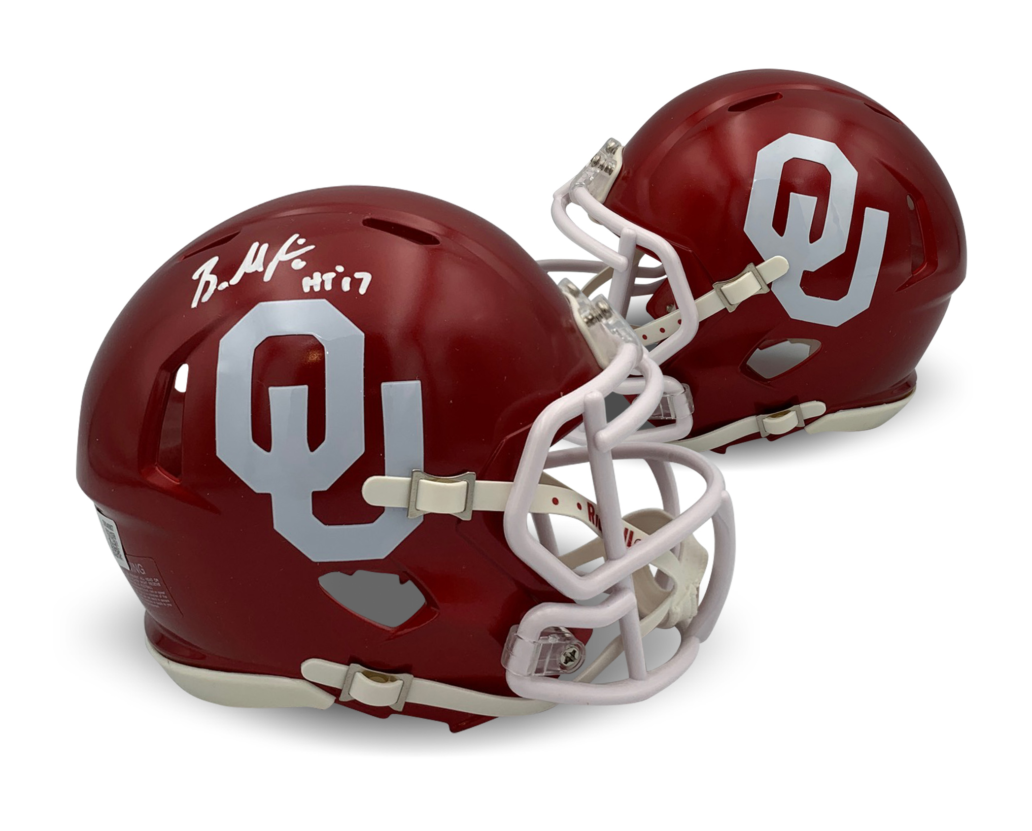 Baker Mayfield Autographed Oklahoma Sooners Signed Football Mini Helmet Beckett COA HEISMAN TROPHY 2017