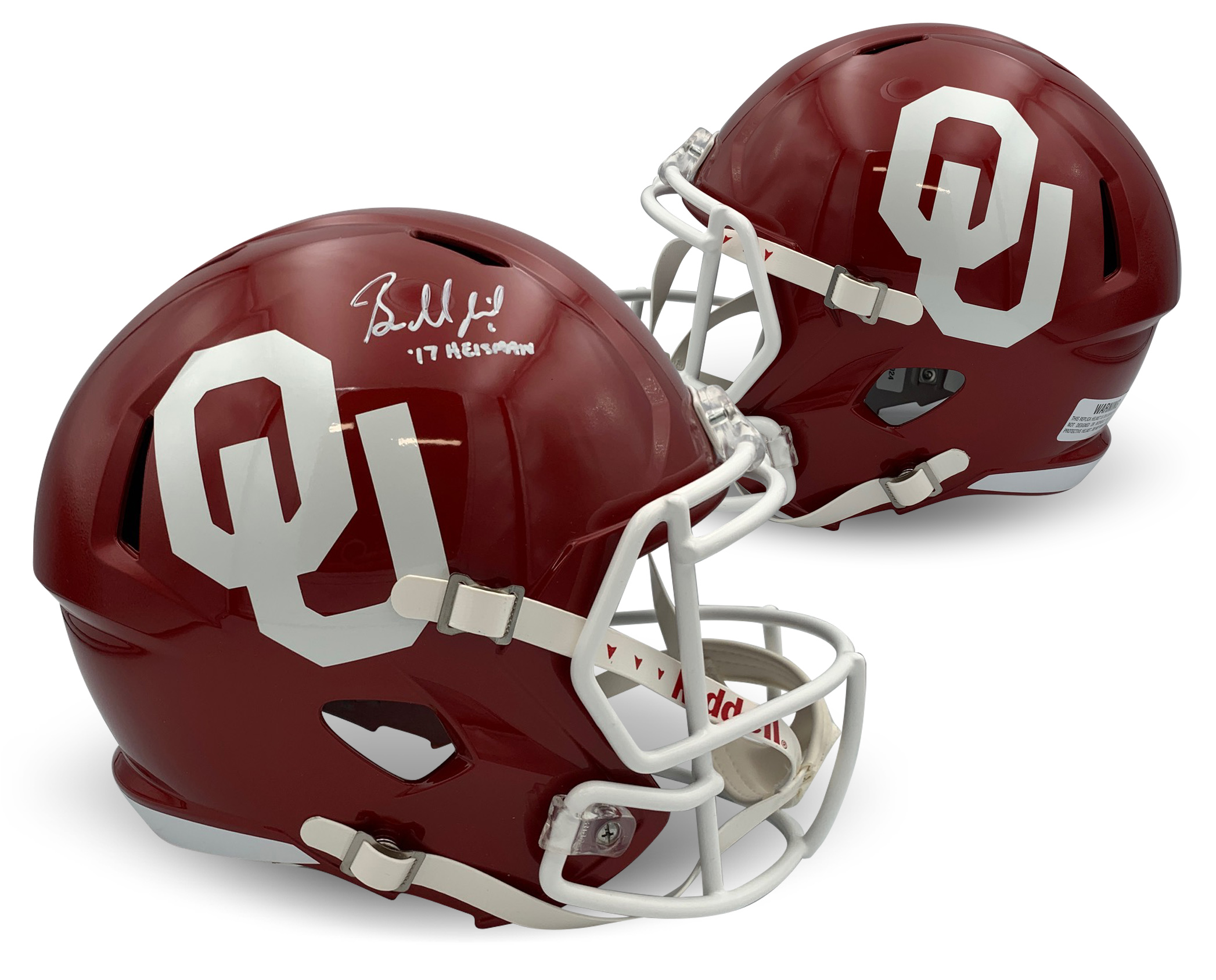 Baker Mayfield Autographed Oklahoma Sooners Signed Football Full Sized Replica Helmet Beckett COA HEISMAN TROPHY 2017
