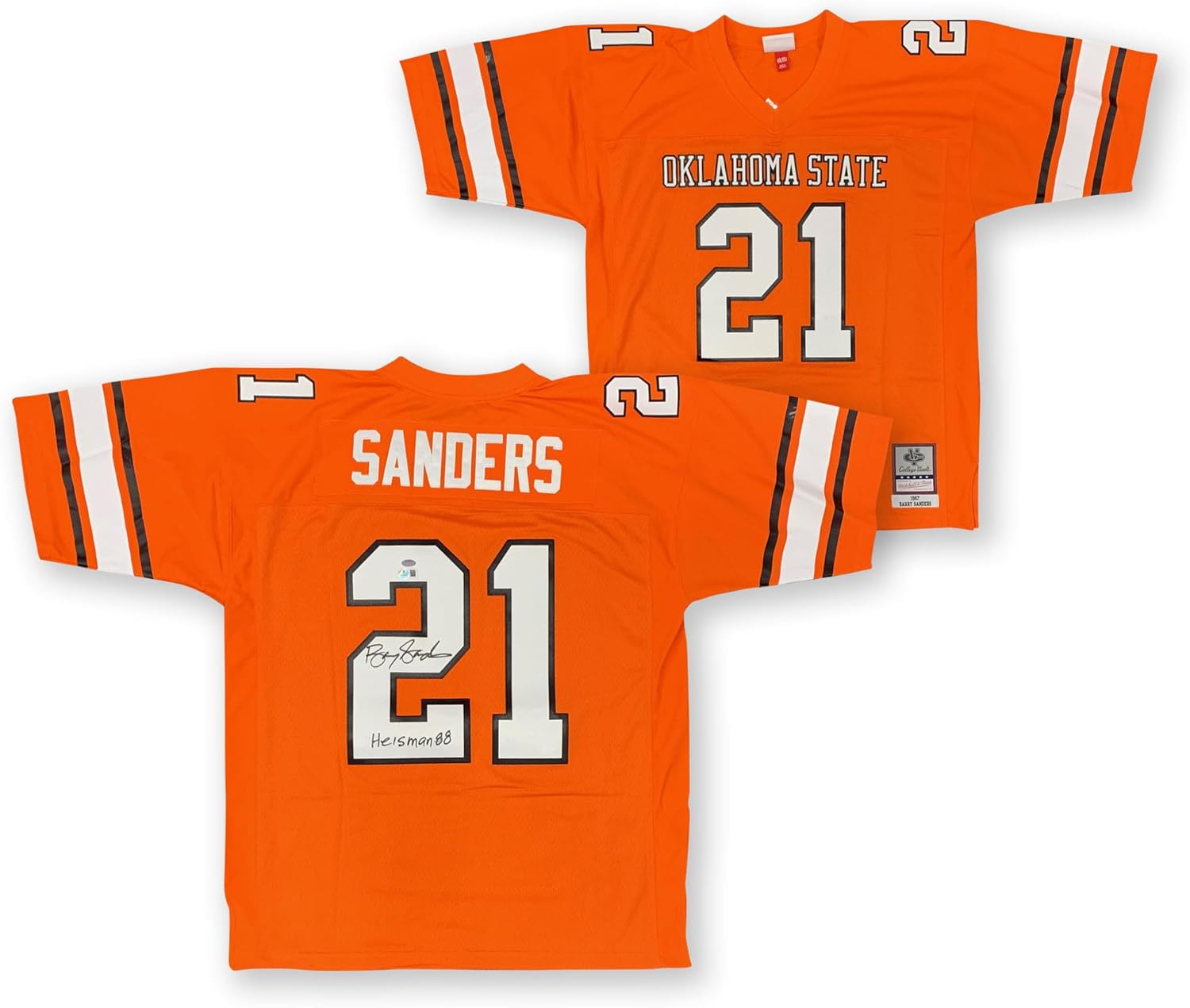 Barry Sanders Autographed Oklahoma State Cowboys Signed Mitchell and Ness Football Jersey Heisman 88 Beckett COA