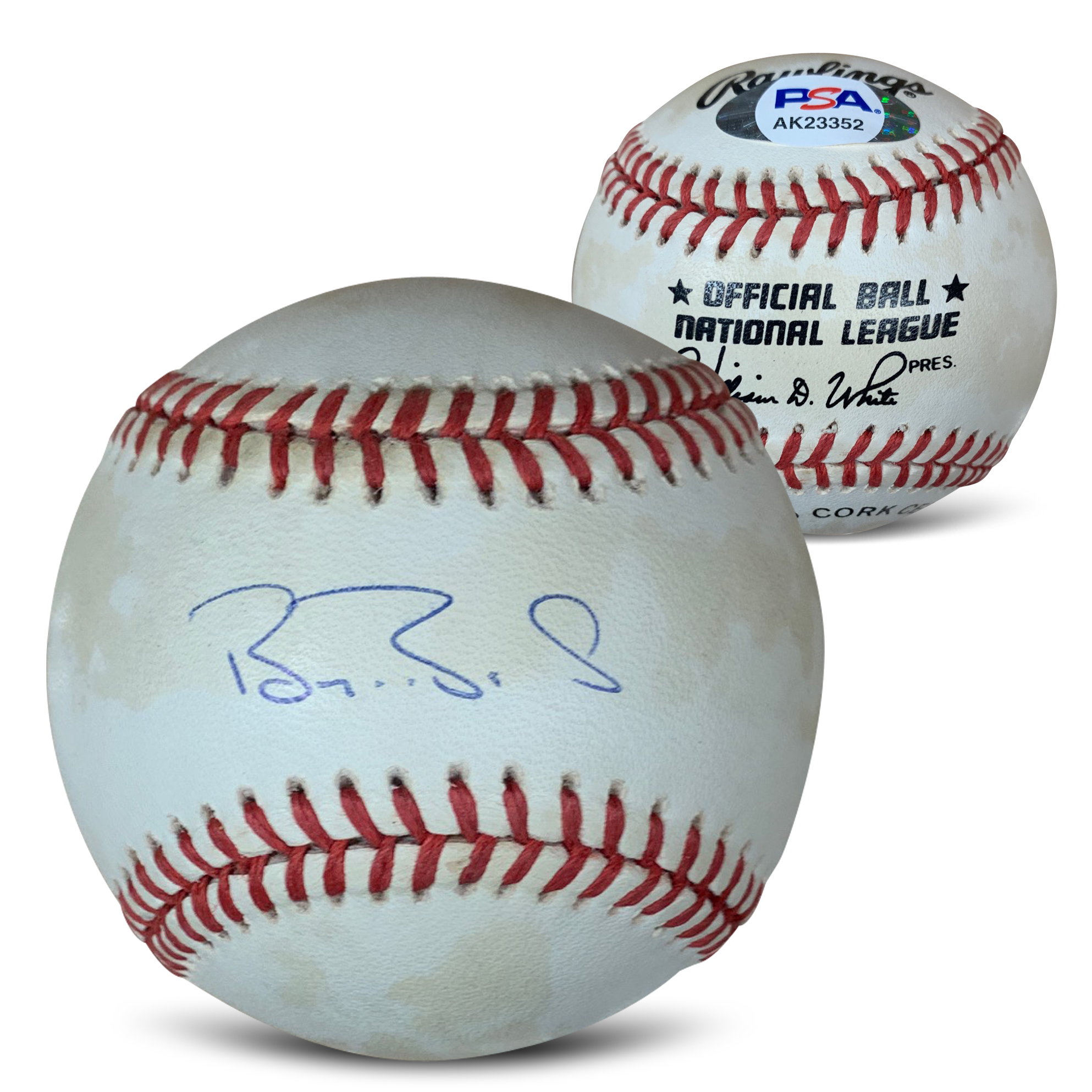 Barry Bonds Autographed National League Signed MLB Baseball PSA DNA COA With Display Case Has Toning