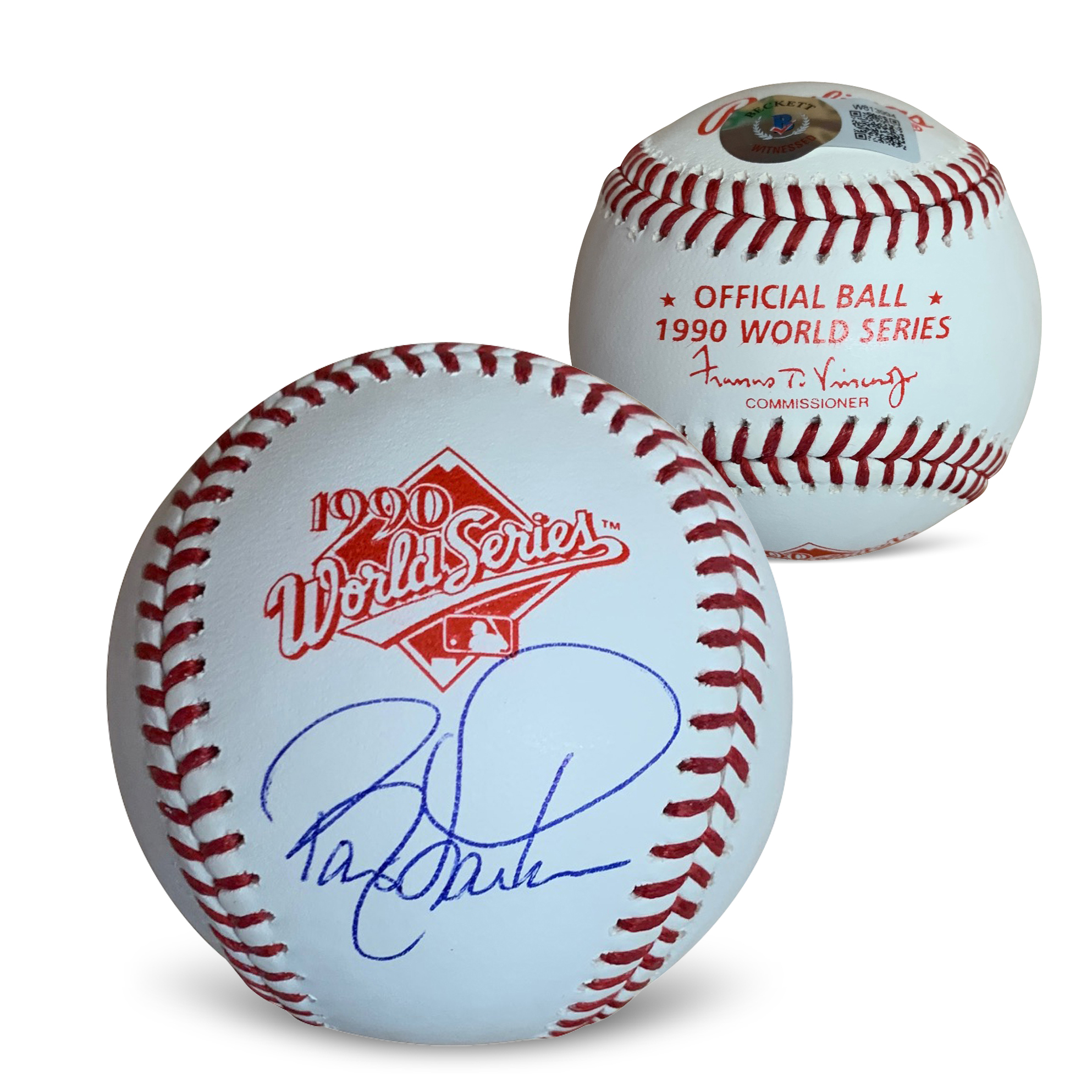 Barry Larkin Autographed 1990 World Series Signed Baseball Beckett COA With UV Display Case