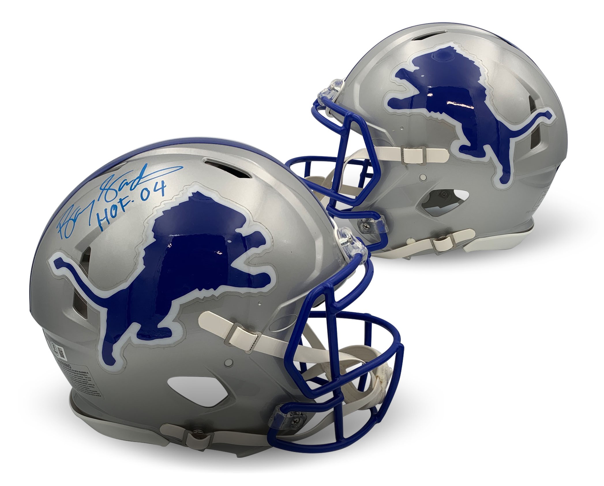 Barry Sanders Autographed Detroit Lions Signed Full Size Authentic Football Helmet Hall of Fame HOF 2004 Beckett COA