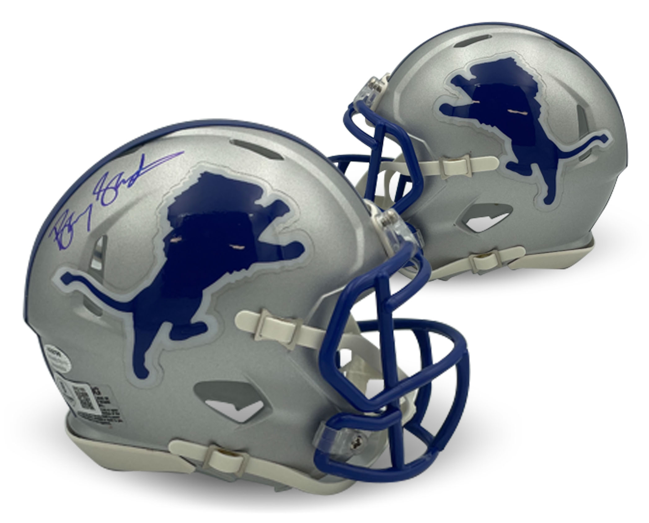 Barry Sanders Autographed Detroit Lions Signed Football Mini Helmet Beckett COA