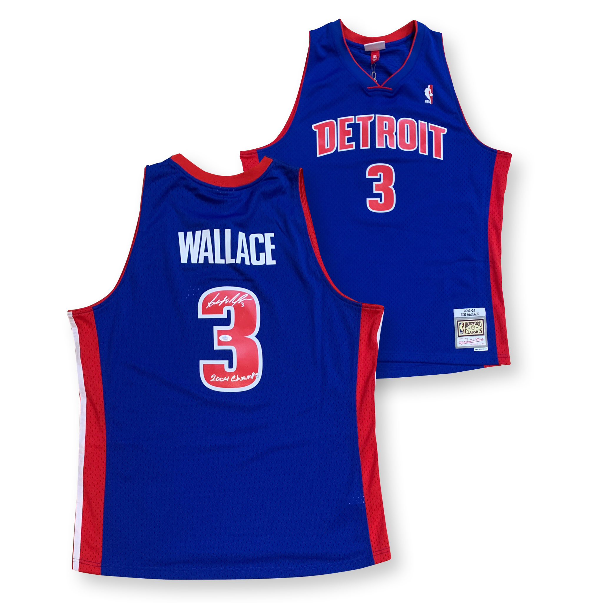 Ben Wallace Autographed Detroit Pistons Signed Mitchell and Ness Swingman Basketball Jersey 2004 CHAMPS JSA COA