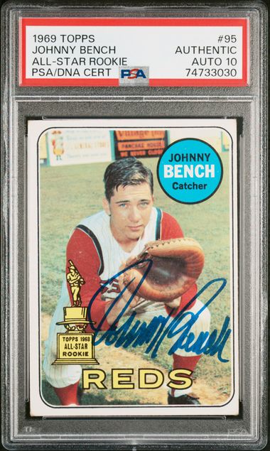 Johnny Bench Autographed 1969 Topps Signed Baseball Card #95 Auto Graded PSA 10 74733030