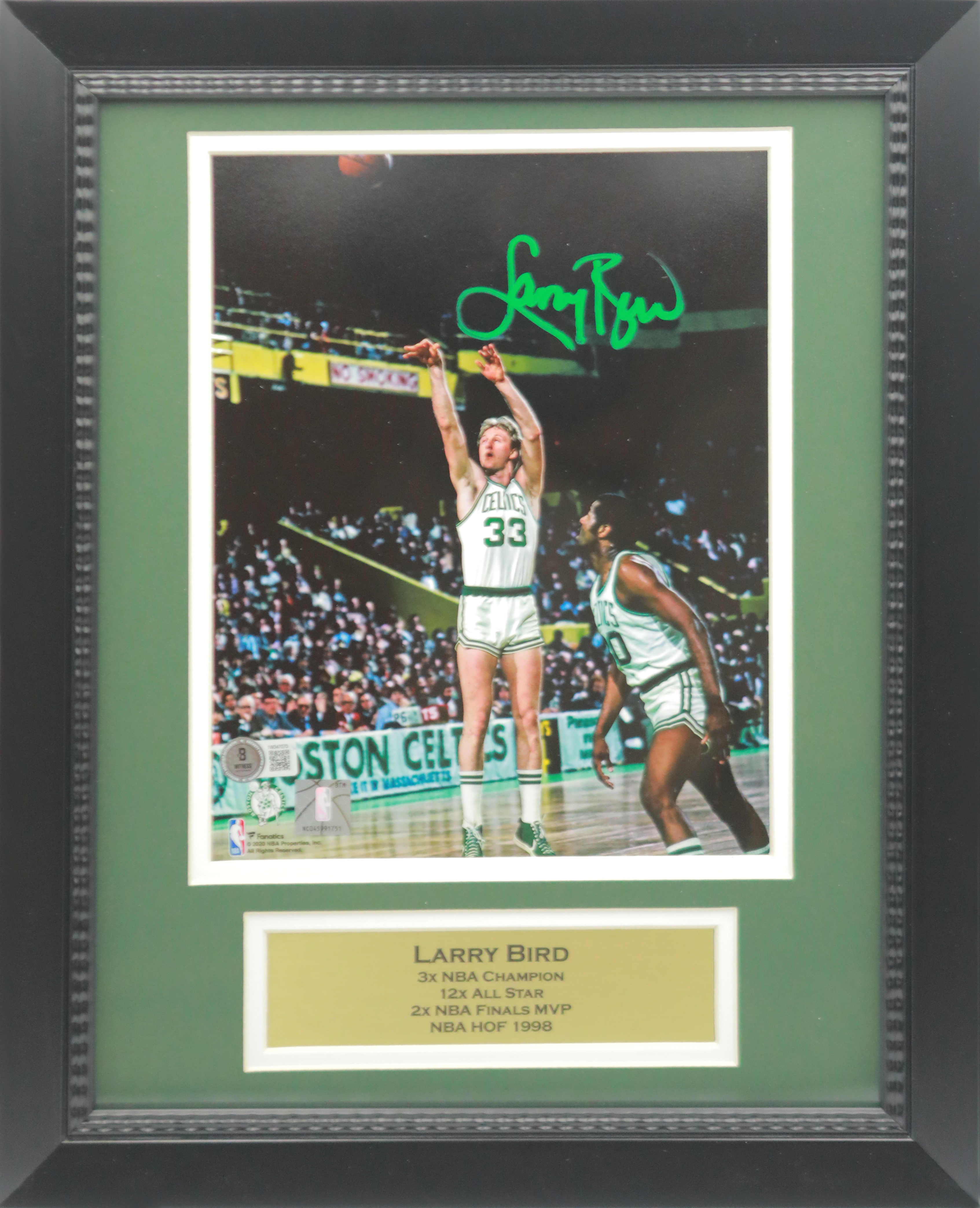 Larry Bird Autographed Boston Celtics Shooting Basketball Signed 8x10 Framed Photo Beckett COA