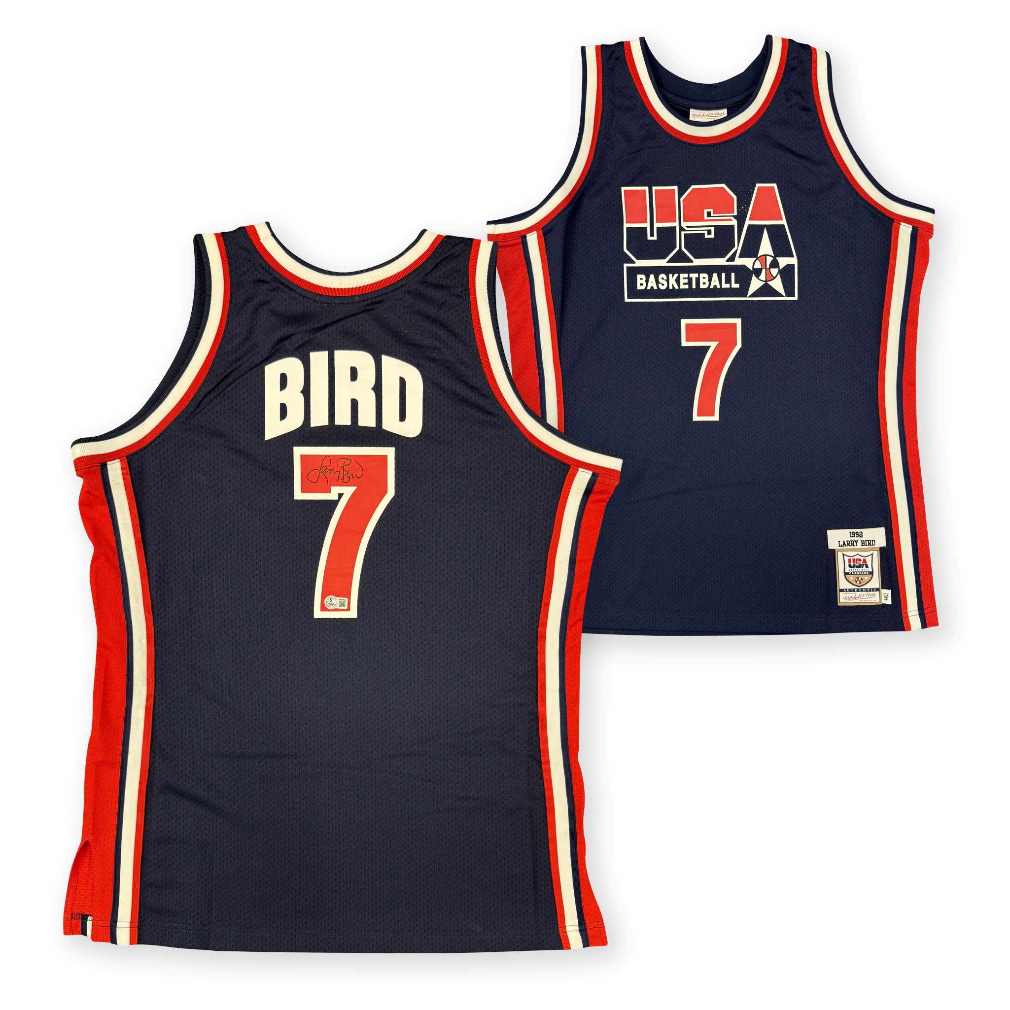 Larry Bird Autographed 1992 Olympics USA Dream Team Blue Mitchell & Ness Authentic Signed Basketball Jersey Beckett Witness Authenticated
