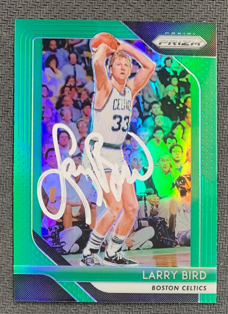 Larry Bird 2018 Panini Prizm Green Signed Card #85 Auto JSA COA WB839822