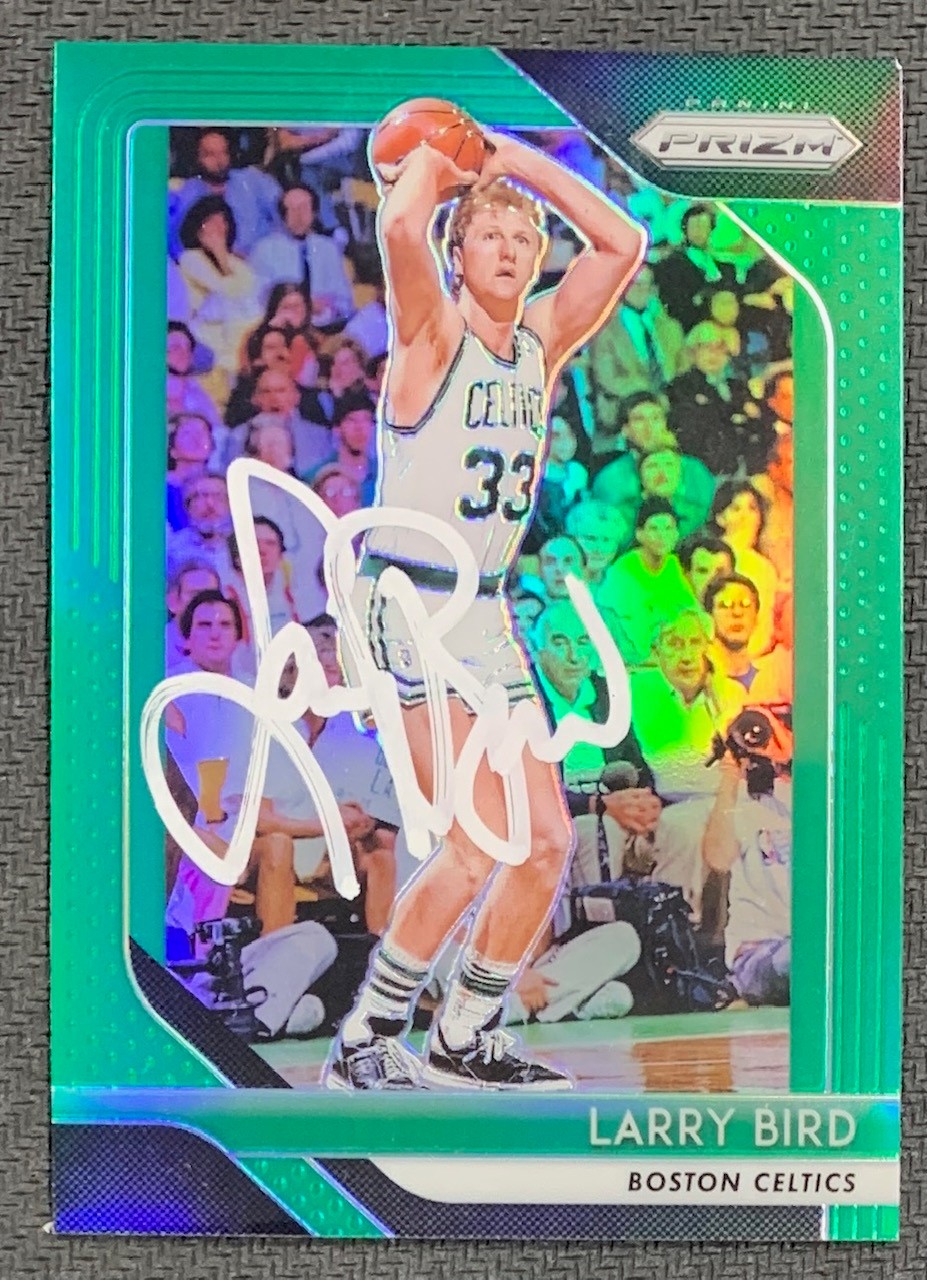 Larry Bird 2018 Panini Prizm Green Signed Card #85 Auto JSA COA WB839825