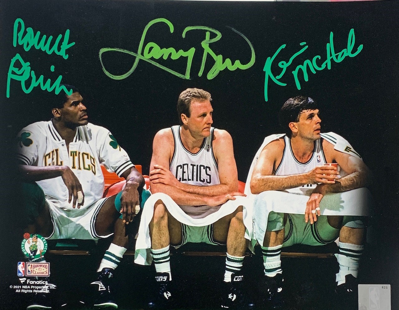 Larry Bird Kevin McHale Robert Parish Autographed Boston Celtics Signed Basketball 8x10 Photo JSA COA
