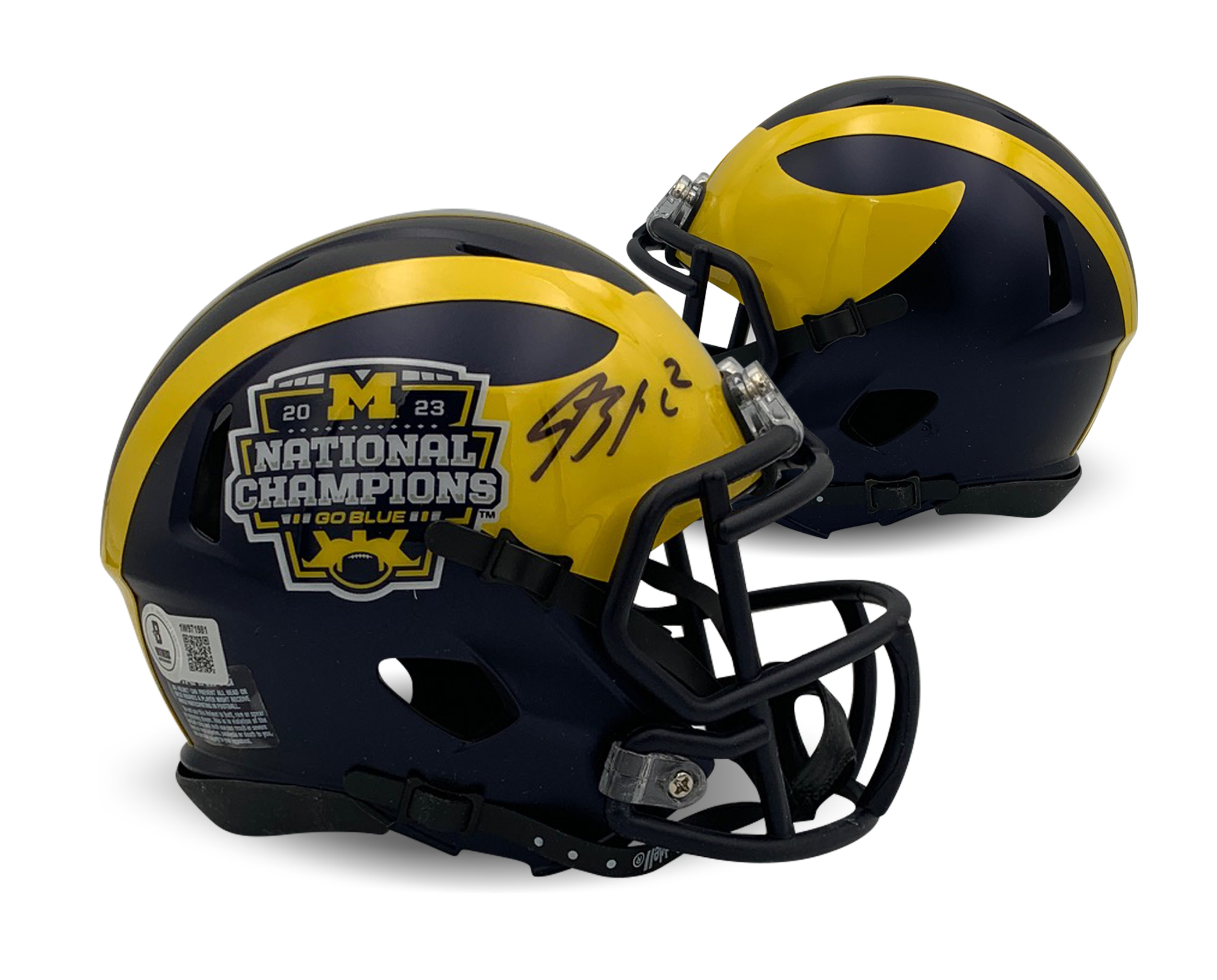 Blake Corum Autographed Michigan Wolverines 2023 National Champions Signed Football Mini Helmet Beckett COA Blake Corum Autographed Michigan Wolverines 2023 National Champions Signed Football Mini Helmet Beckett COA