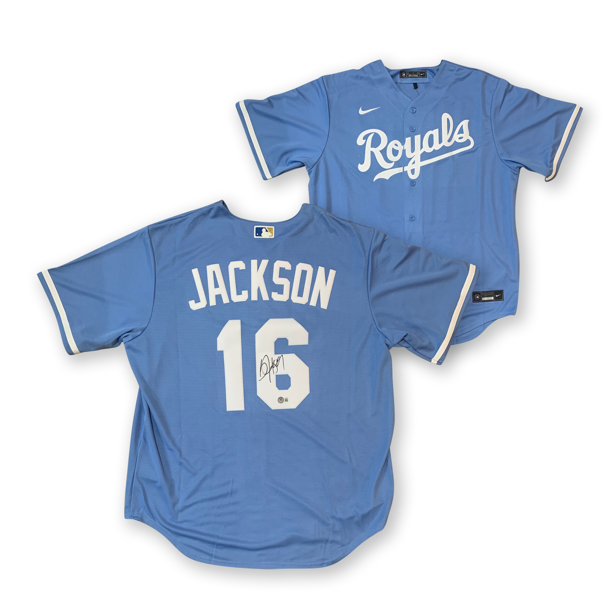 Bo Jackson Autographed Kansas City Royals Signed Nike Baseball Powder Blue Jersey Beckett COA