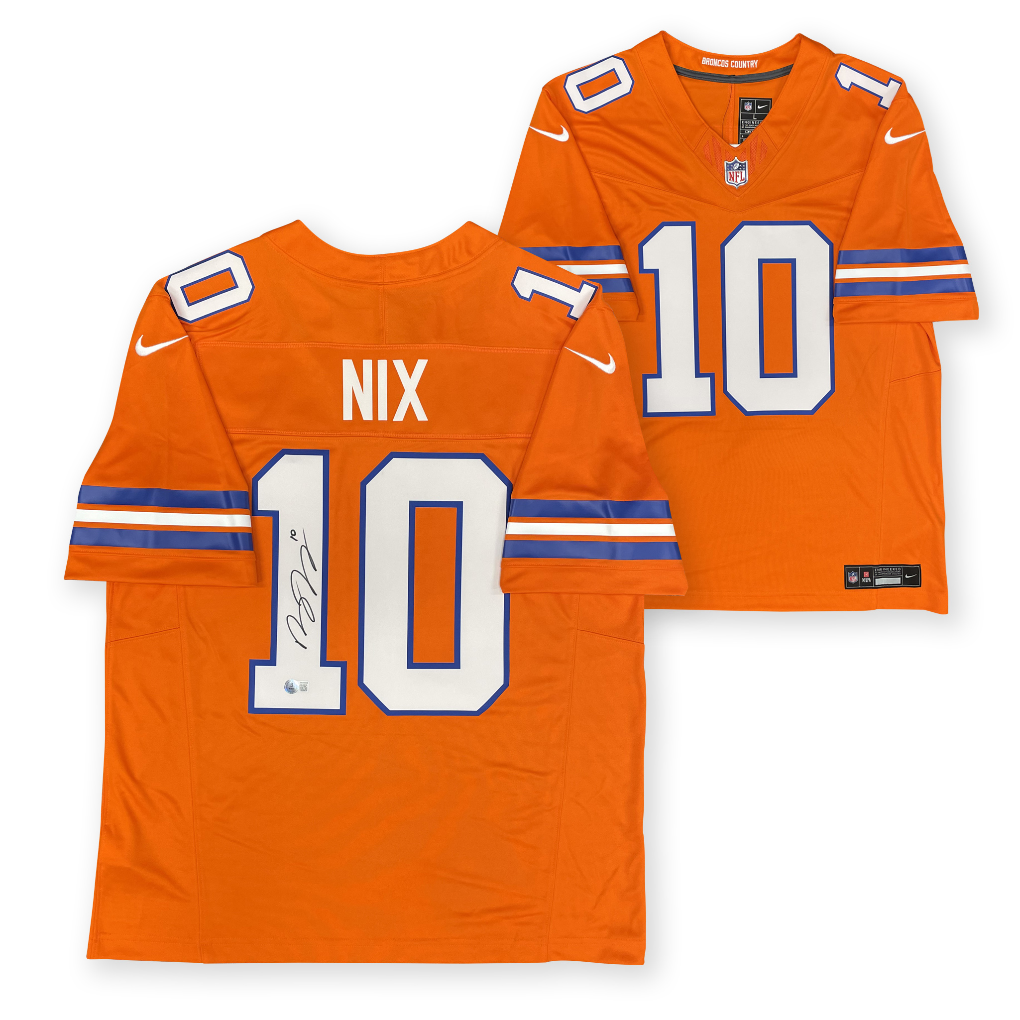 Bo Nix Autographed Denver Broncos Signed Nike Limited Orange Football Jersey Beckett COA