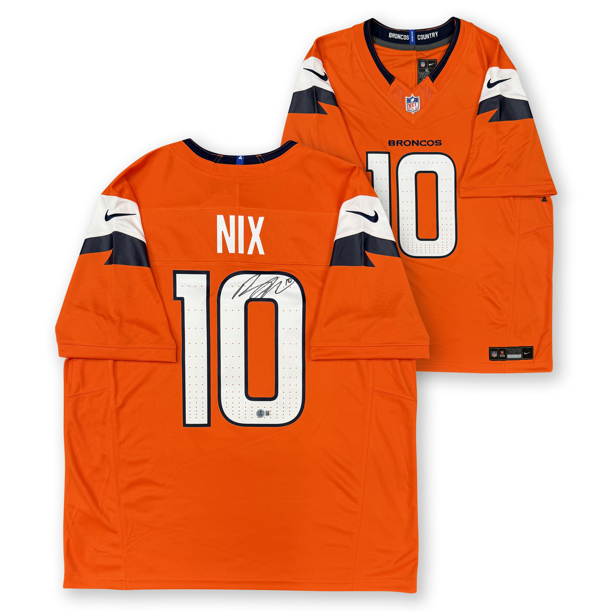 Bo Nix Autographed Denver Broncos Signed Nike Limited Orange Jersey Beckett Authenticated COA Bo Nix Autographed Denver Broncos Signed Nike Limited Orange Jersey Beckett Authenticated COA