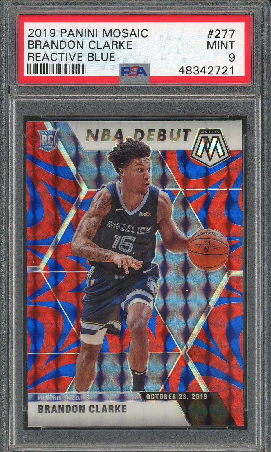 Brandon Clarke Memphis Grizzles 2019 Panini Mosaic Reative Blue Prizm Basketball Rookie Card RC #277 Graded PSA 9 MINT