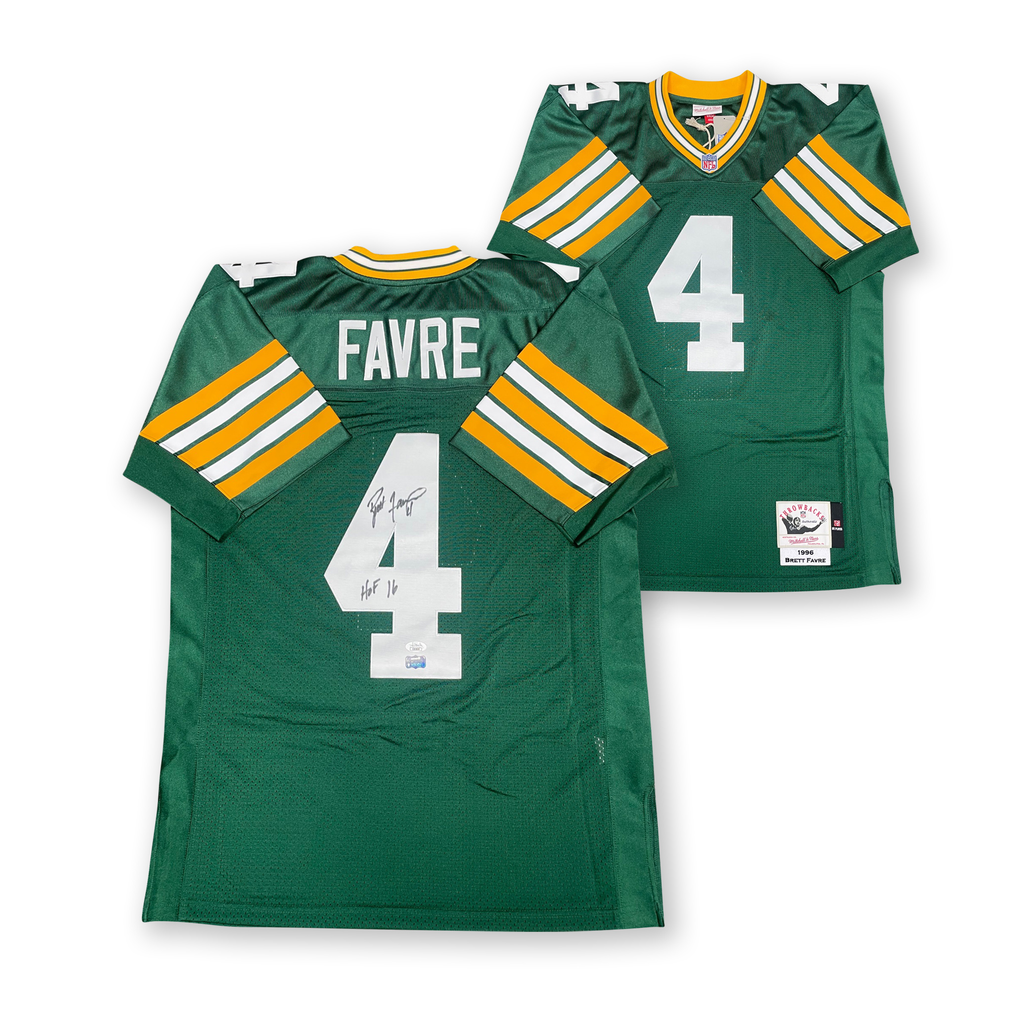 Brett Favre Autographed Green Bay Packers Authentic Signed Mitchell and Ness Football Jersey HOF 16 JSA COA Brett Favre Autographed Green Bay Packers Authentic Signed Mitchell and Ness Football Jersey HOF 16 JSA COA