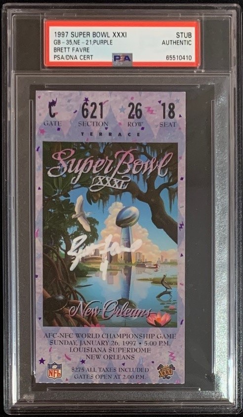 Brett Favre Autographed Green Bay Packers Super Bowl XXXI 31 Signed Football Ticket Stub PSA DNA Authenticated
