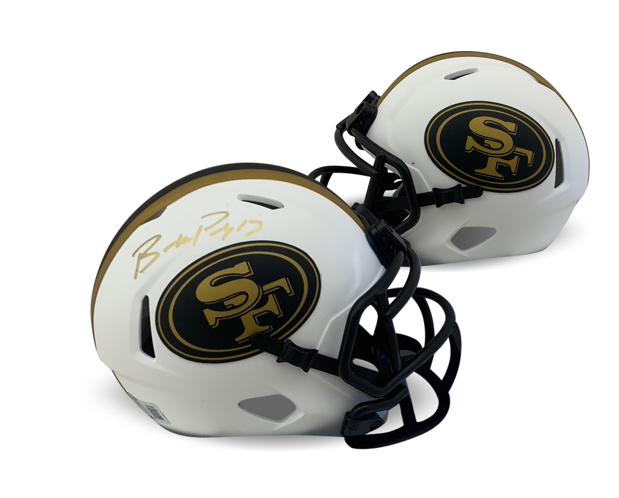 Brock Purdy Autographed San Francisco 49ers Signed Lunar Speed Football Mini Helmet Beckett COA Gold Signature