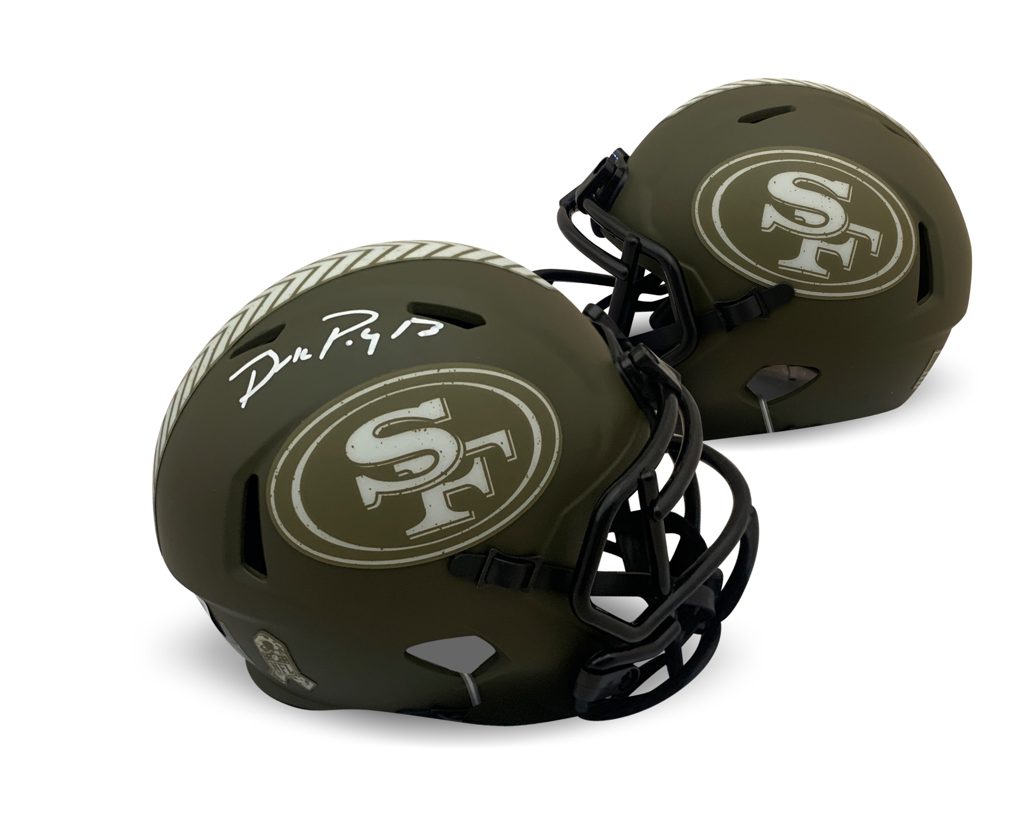 Brock Purdy Autographed San Francisco 49ers Signed Salute to Service Military Speed Football Mini Helmet Beckett COA
