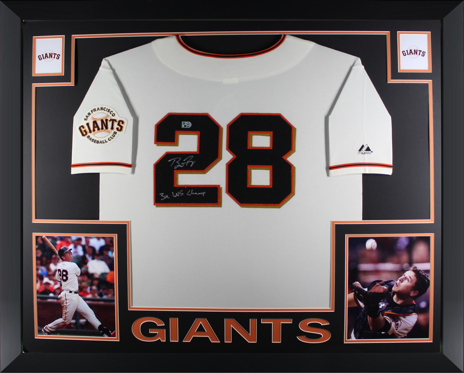 Buster Posey Autographed San Francisco Giants Signed Majestic Cream Framed Jersey 3 x World Series Champion MLB Authenticated COA