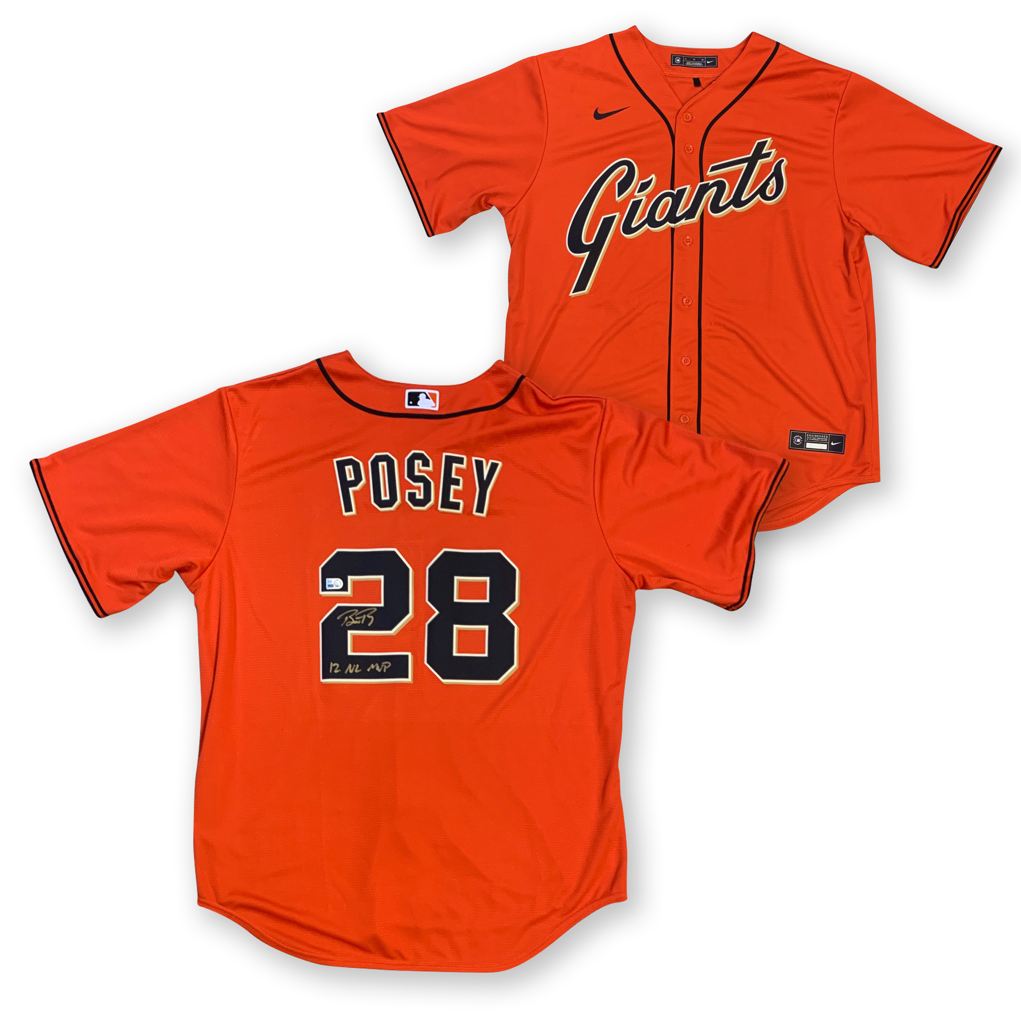 Buster Posey Autographed San Francisco Giants Signed Orange Nike Jersey 12 NL MVP MLB Authenticated COA