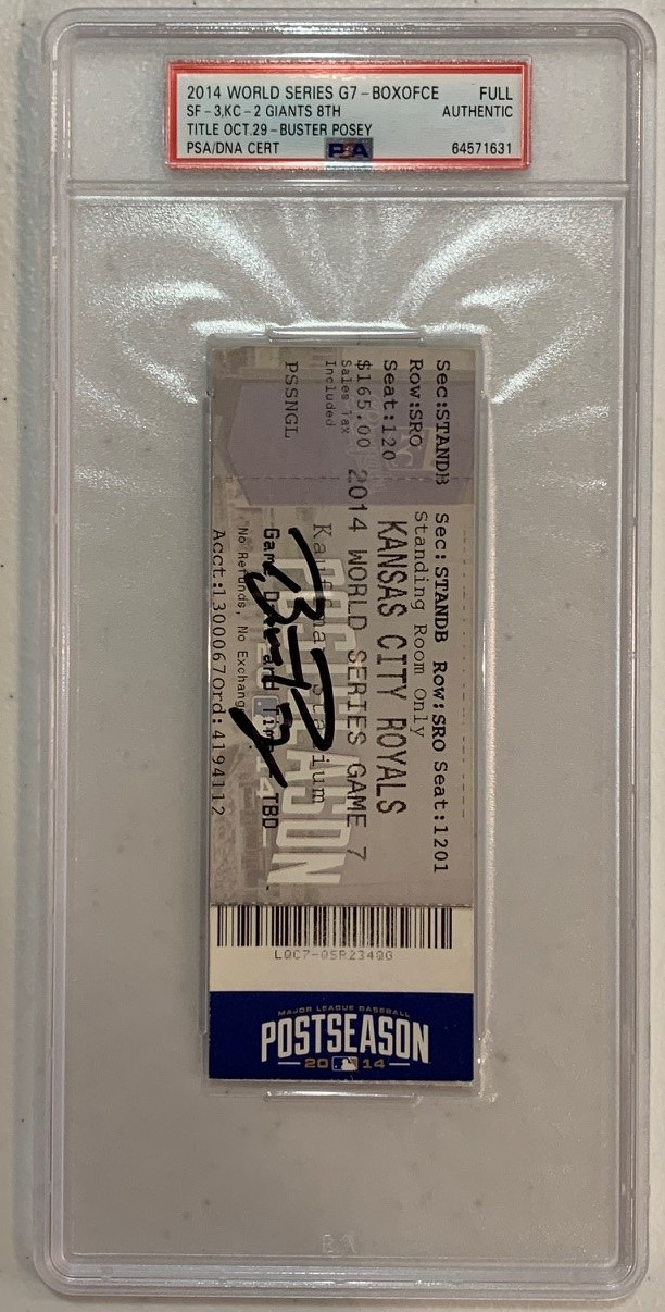 Buster Posey Autographed San Francisco Giants 2014 World Series Game 7 Signed Baseball Box Office Ticket PSA
