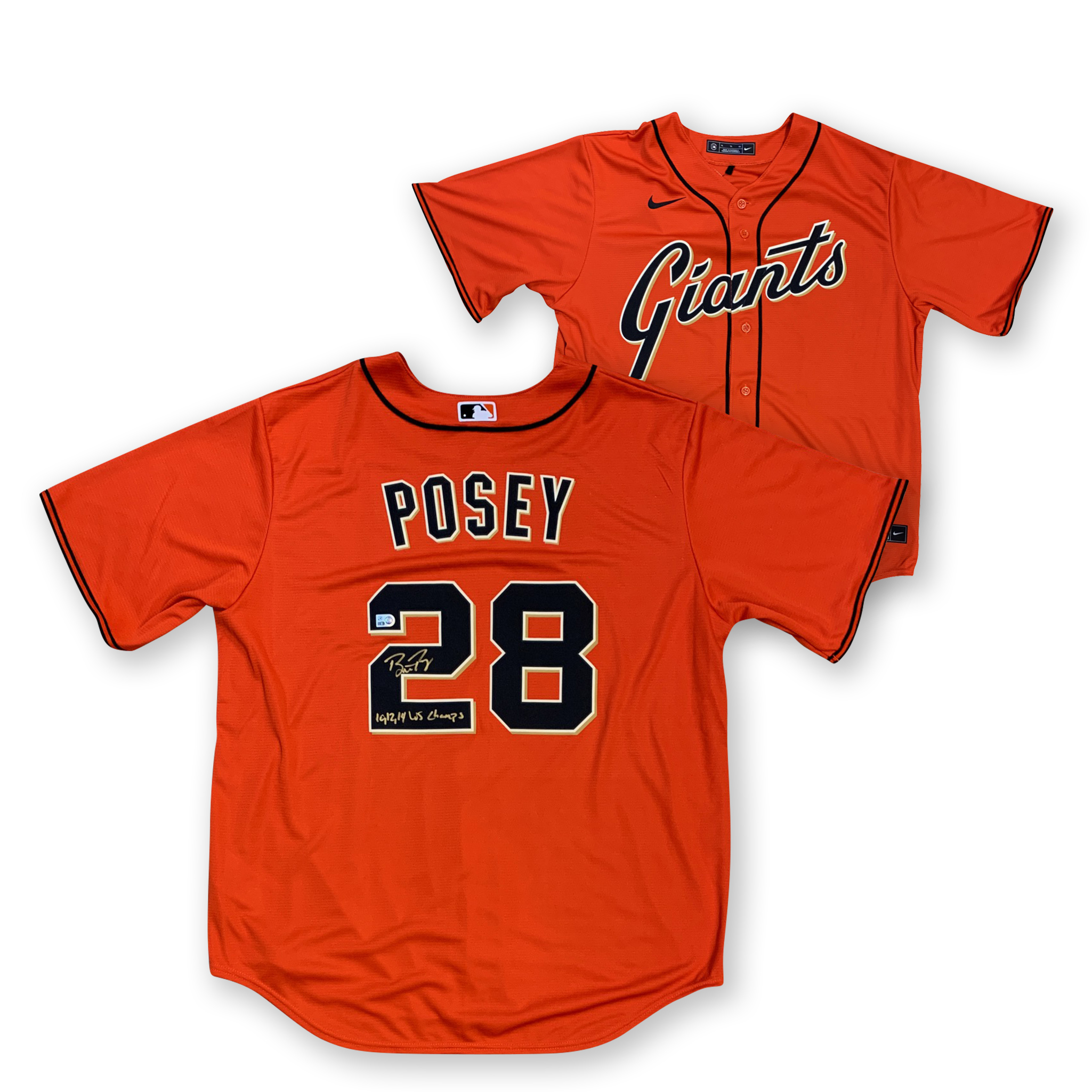 Buster Posey Autographed San Francisco Giants Signed Orange Nike Jersey 3 x World Series Champion MLB Authenticated COA