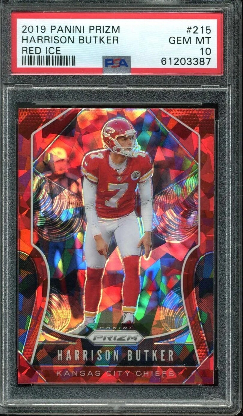 Harrison Butker 2019 Panini Prizm Red Ice Football Card #215 Graded PSA 10