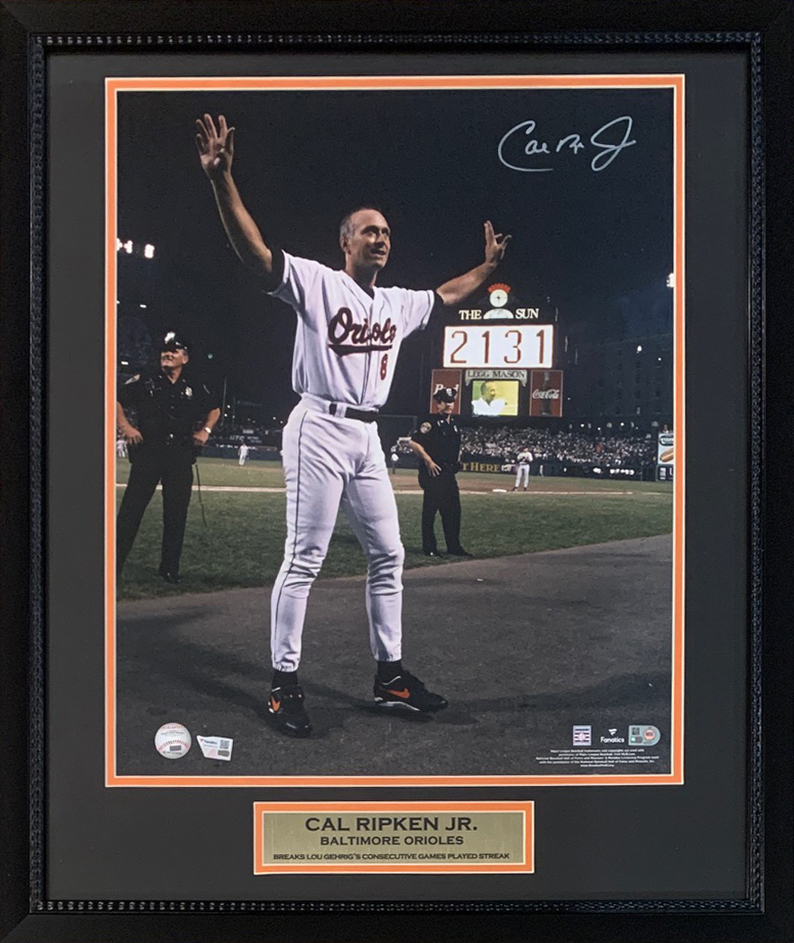 Cal Ripken Jr Autographed Baltimore Orioles 2131 Consecutive Game Streak Signed Baseball 16x20 Framed Photo Fanatics Authentic COA