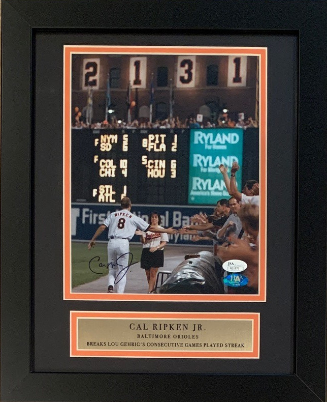 Cal Ripken Jr Autographed 2131 Consecutive Game Streak Signed Baseball 8x10 Framed Photo JSA COA 2