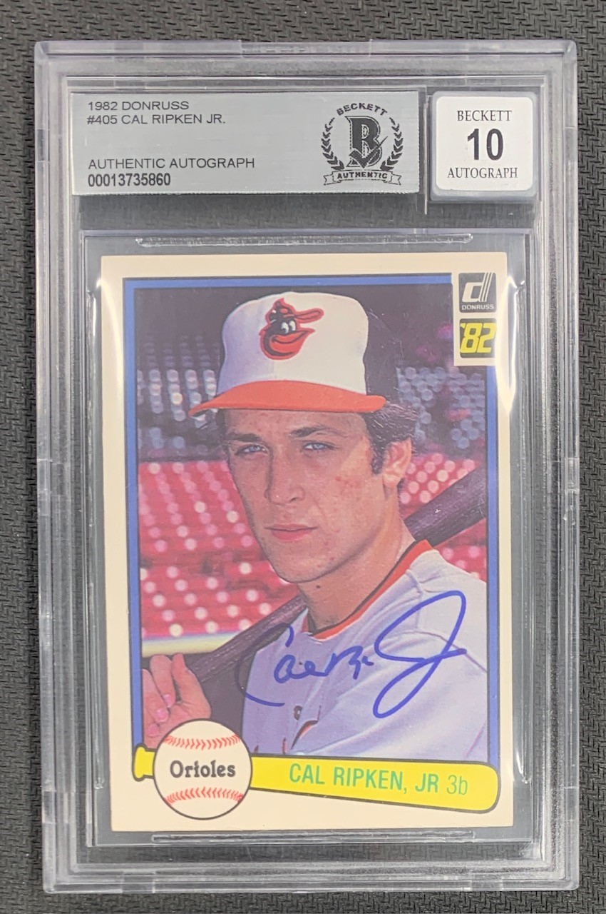 Cal Ripken Jr 1982 Donruss Signed Baseball Rookie Card #405 Auto Graded BGS Beckett 10 Cal Ripken Jr 1982 Donruss Signed Baseball Rookie Card #405 Auto Graded BGS Beckett 10
