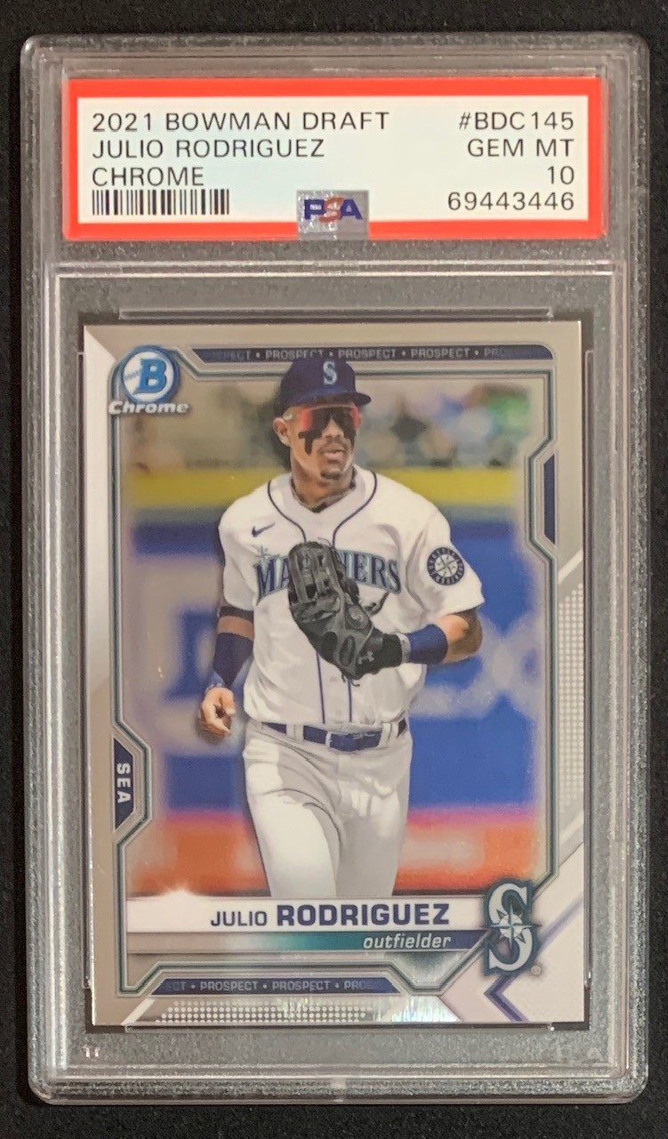 Julio Rodriguez 2021 Bowman Draft Chrome Rookie Card #BDC145 Graded PSA 10 Julio Rodriguez 2021 Bowman Draft Chrome Rookie Card #BDC145 Graded PSA 10