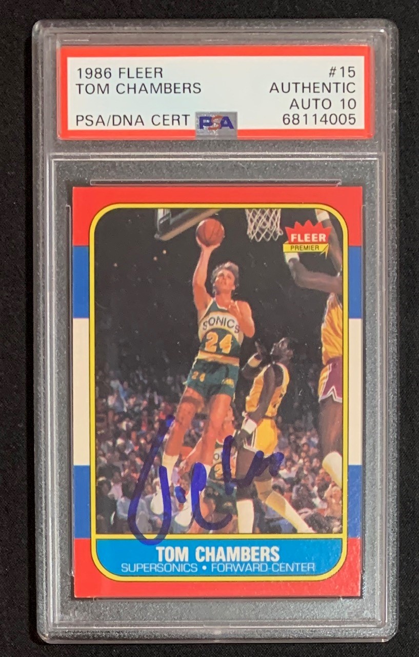 Tom Chambers 1986 Fleer Basketball Signed Rookie Card #15 Auto Graded PSA 10 Tom Chambers 1986 Fleer Basketball Signed Rookie Card #15 Auto Graded PSA 10