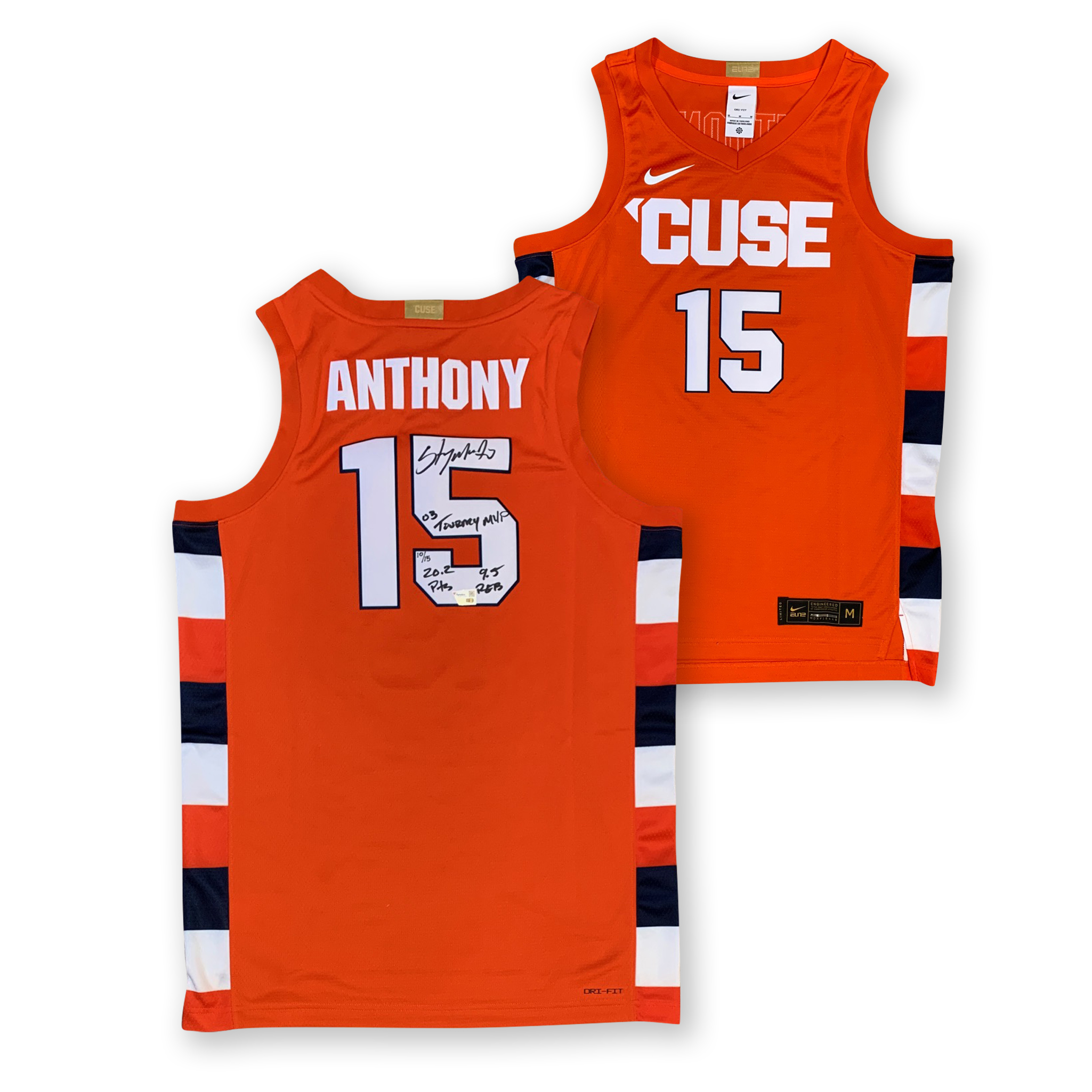 Carmelo Anthony Autographed Syracuse Orange Nike Basketball Signed Jersey 02-03 All American Fanatics Authentic COA