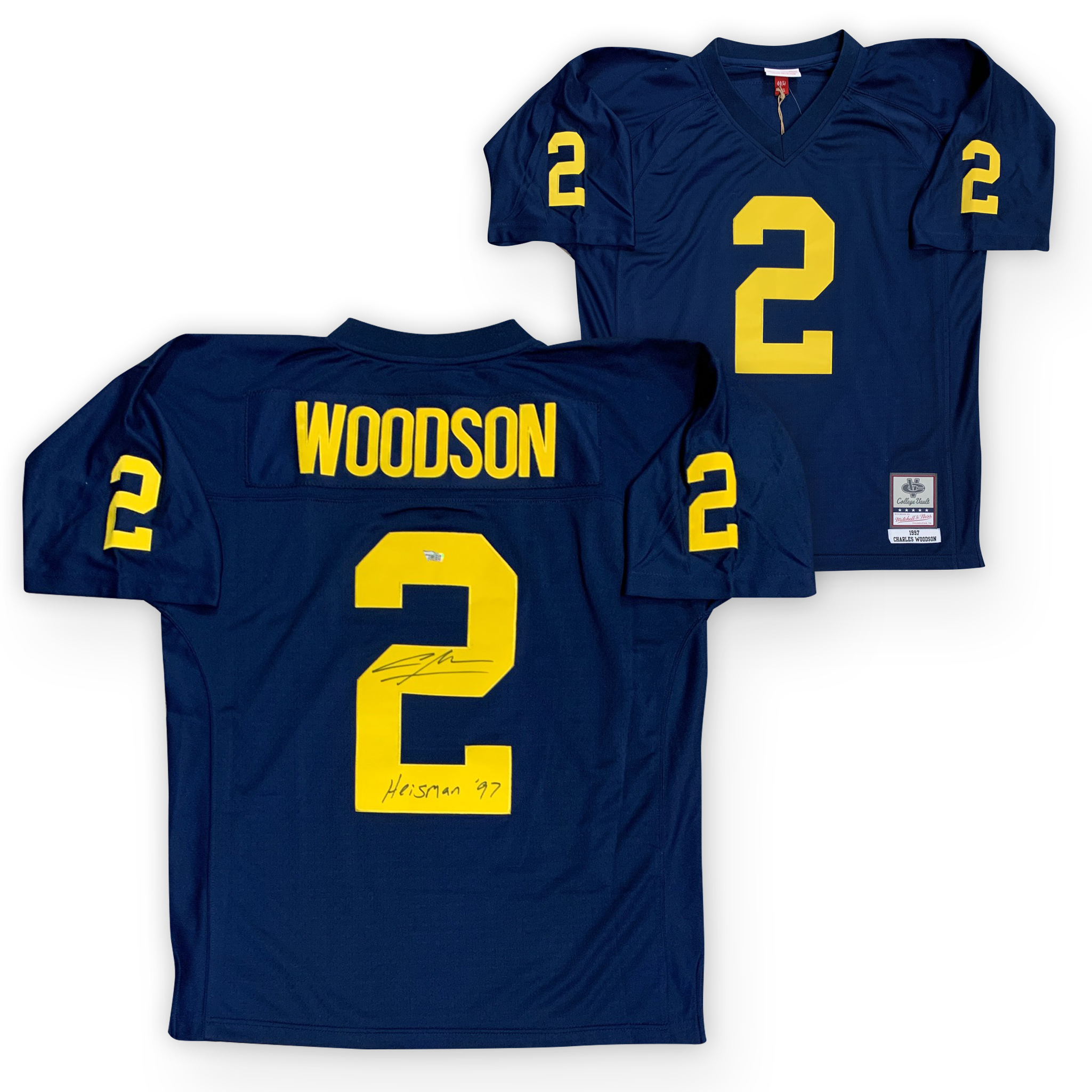 Charles Woodson Autographed Michigan Wolverines 1997 Heisman Signed Mitchell & Ness Football Jersey Fanatics Authentic COA