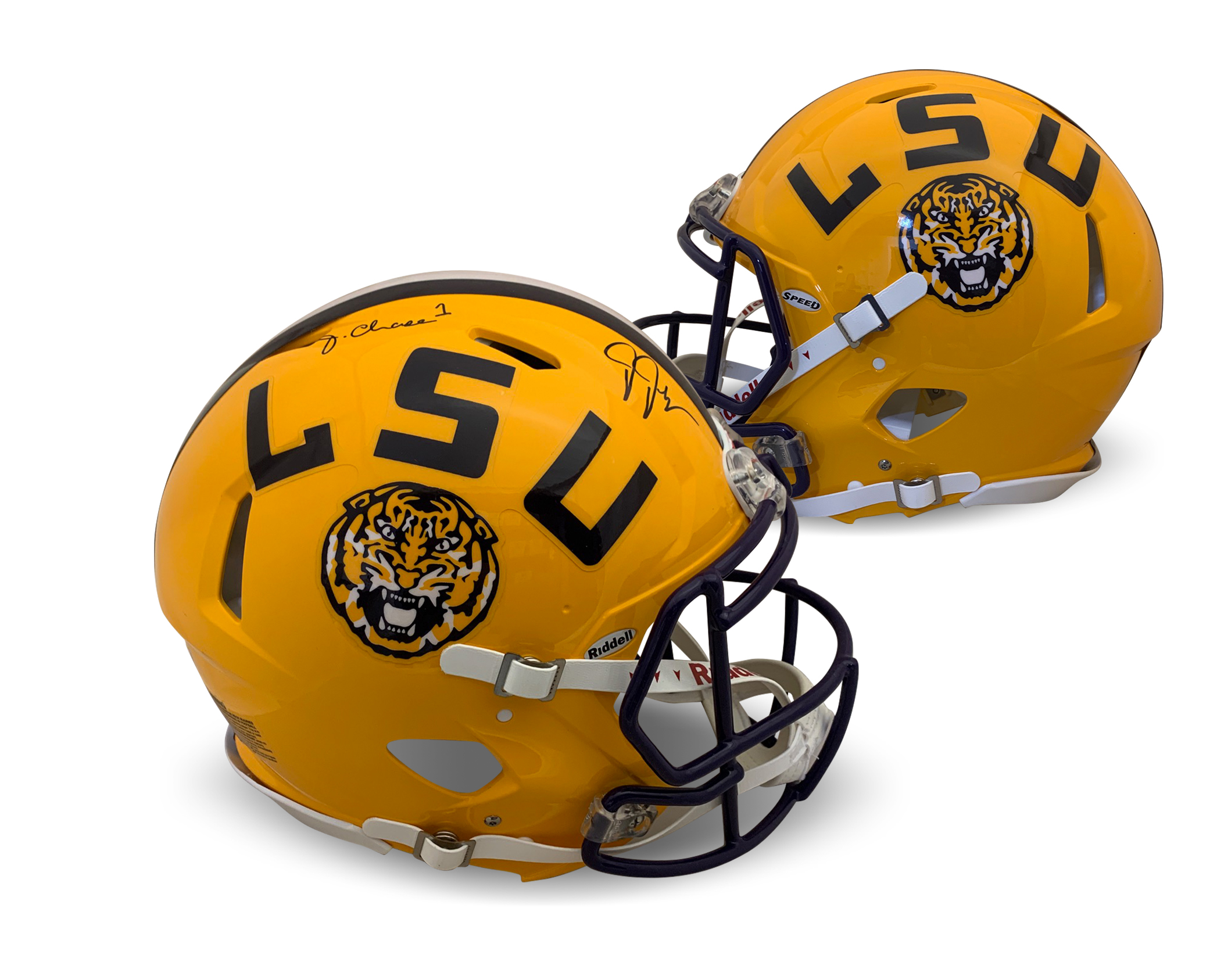Ja'Marr Chase and Justin Jefferson Autographed LSU Tigers Signed Football Full Size Authentic Helmet Beckett COA