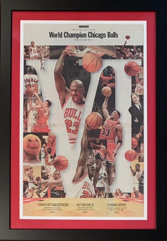 Chicago Tribune Michael Jordan 6 Championships Framed Basketball Original Special Edition Newspaper 6/16/98
