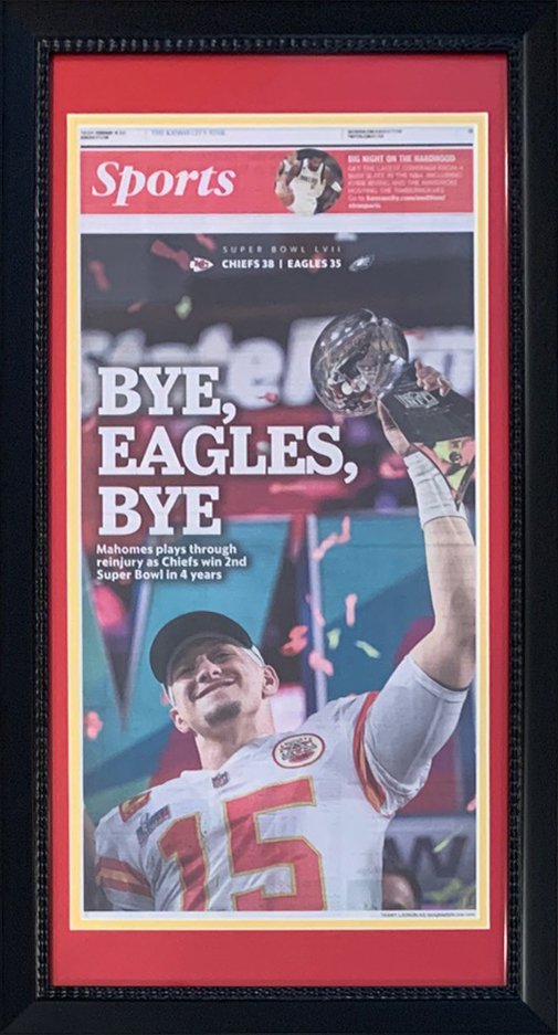 Kansas City Chiefs Super Bowl 57 LVII Champions Original Front Page KC Star Framed Newspaper With Patrick Mahomes 2/14/23