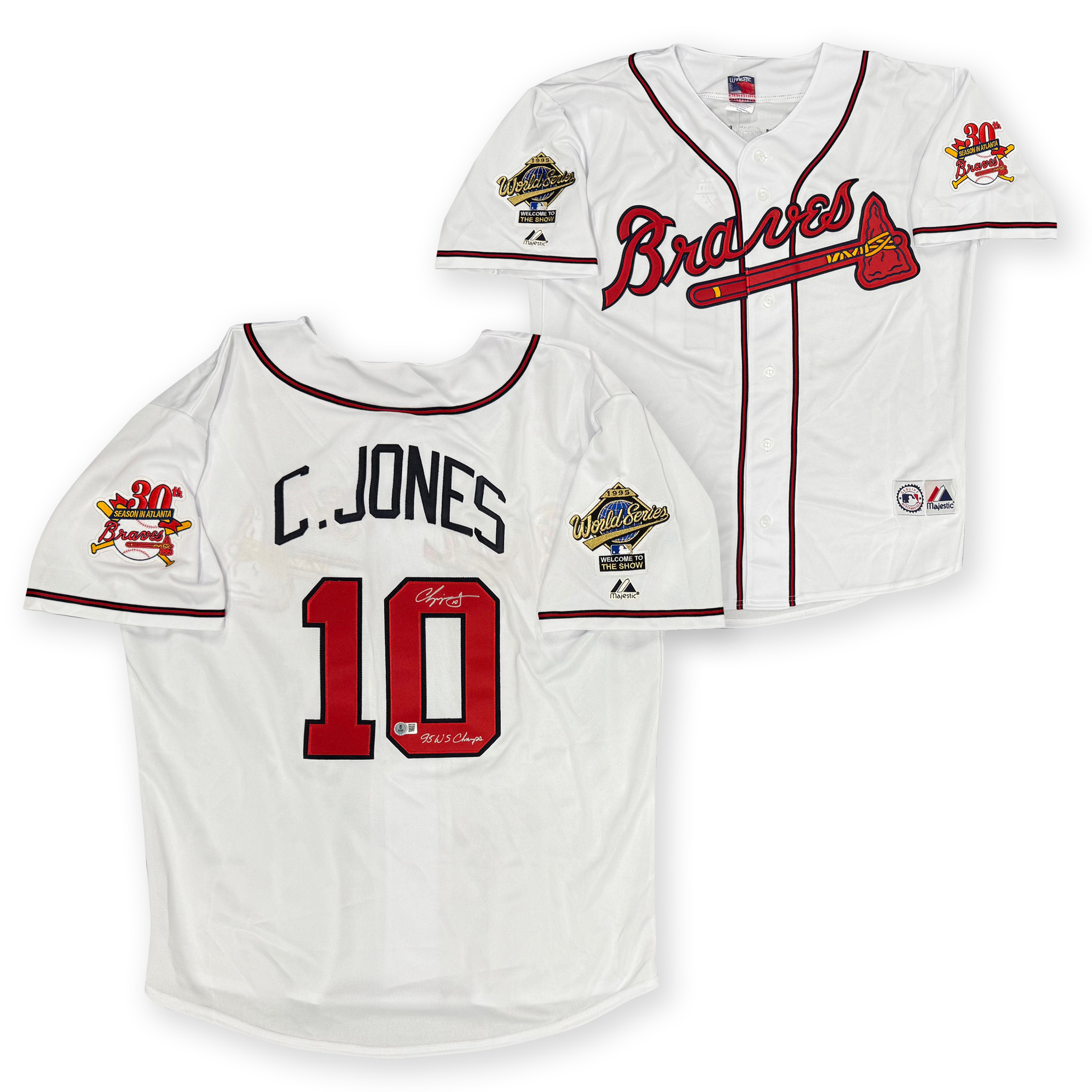 Chipper Jones Autographed Atlanta Braves 1995 World Series Signed Majestic Baseball Jersey Beckett COA