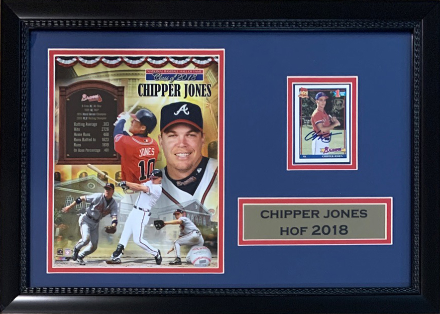 Chipper Jones Autographed Atlanta Braves Signed Baseball 15x21 Rookie Card Framed Display JSA COA