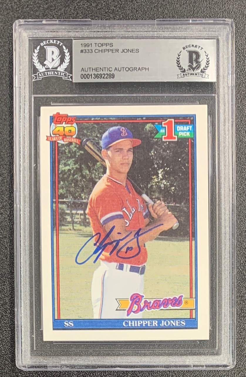 Chipper Jones 1991 Topps Signed Baseball Rookie Card #333 Auto Beckett