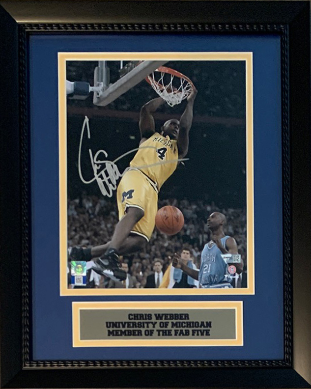 Chris Webber Autographed Michigan Fab 5 Five Signed Basketball 8x10 Framed Photo Fanatics Authentic COA