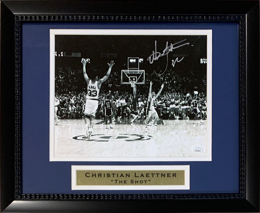 Christian Laettner Autographed Duke Blue Devils Signed THE SHOT Basketball Framed 8x10 Photo JSA COA 5