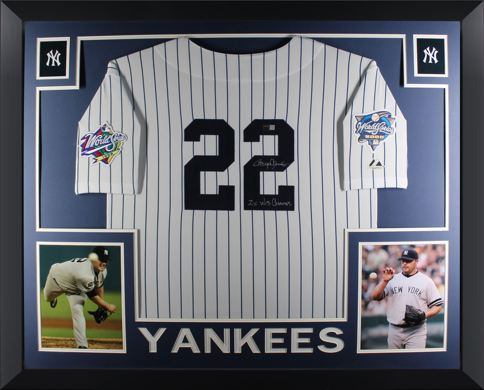 Roger Clemens Autographed New York Yankees Signed Majestic Baseball Framed Jersey 2 x World Series Champs TRISTAR COA