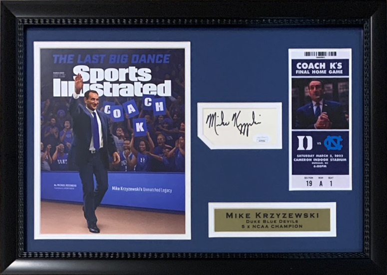 Mike Krzyzewski Coach K Autographed Duke Blue Devils Basketball Final Game Signed Photo Framed 14x20 Display JSA COA 6
