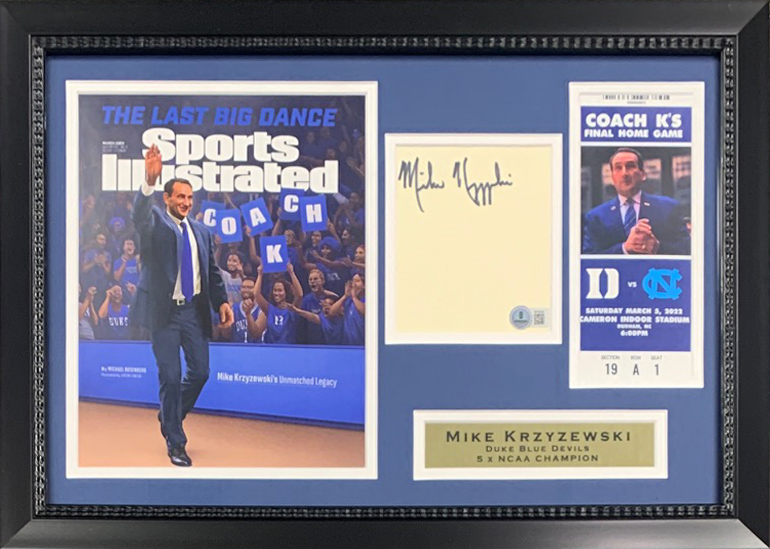 Mike Krzyzewski Coach K Autographed Duke Blue Devils Basketball Final Game Signed Photo Framed 14x20 Display Beckett COA