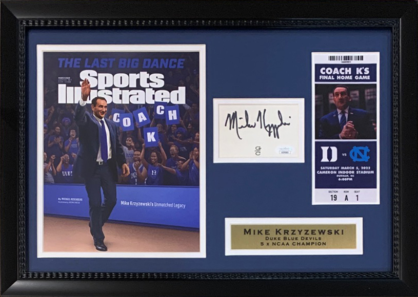 Mike Krzyzewski Coach K Autographed Duke Blue Devils Basketball Final Game Signed Photo Framed 14x20 Display JSA COA 7