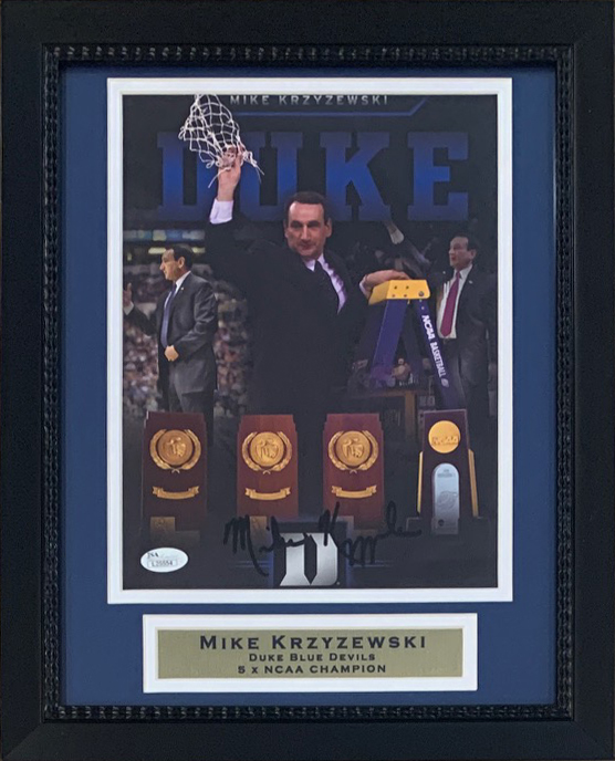 Mike Krzyzewski Autographed Duke Blue Devils Coach K Signed Basketball 8x10 Framed Photo JSA COA 7 Mike Krzyzewski Autographed Duke Blue Devils Coach K Signed Basketball 8x10 Framed Photo JSA COA 7