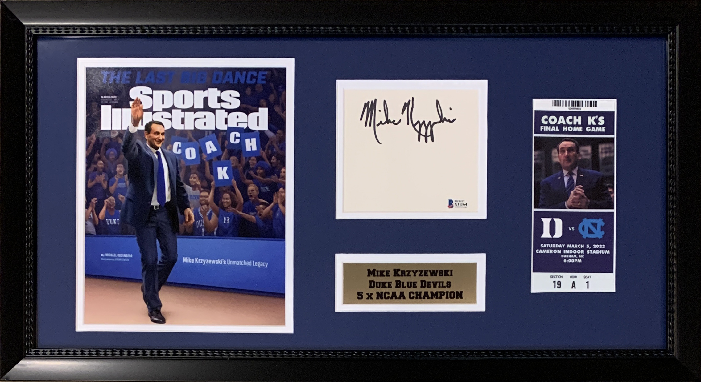 Mike Krzyzewski Coach K Autographed Duke Basketball Final Game Signed Photo Framed 14x26 Display Beckett COA Mike Krzyzewski Coach K Autographed Duke Basketball Final Game Signed Photo Framed 14x26 Display Beckett COA