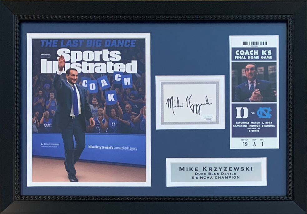 Mike Krzyzewski Coach K Autographed Duke Blue Devils Basketball Final Game Signed Photo Framed 14x20 Display JSA COA 2